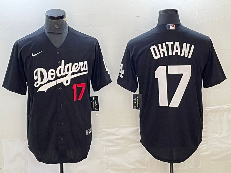 Men Los Angeles Dodgers 17 Ohtani Black Nike Game MLB Jersey style 7
